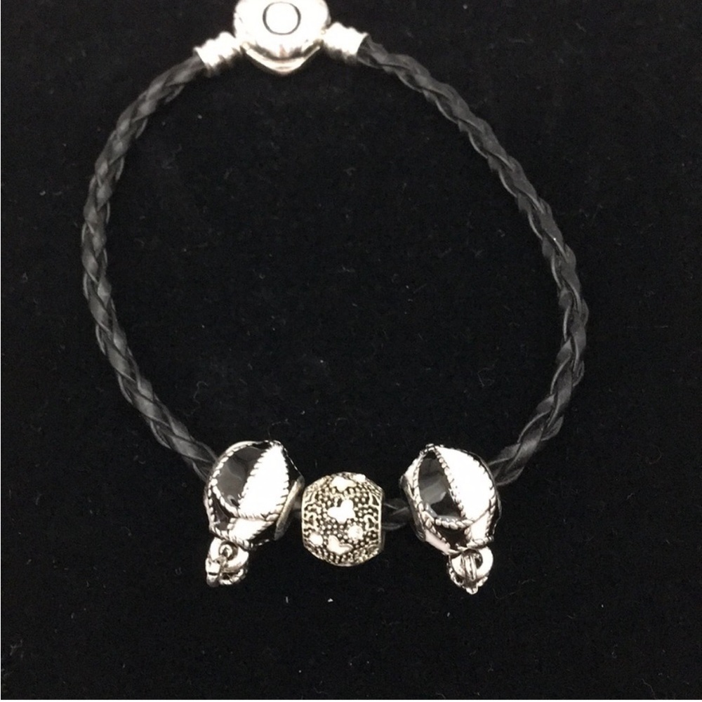New black leather bracelet with charms